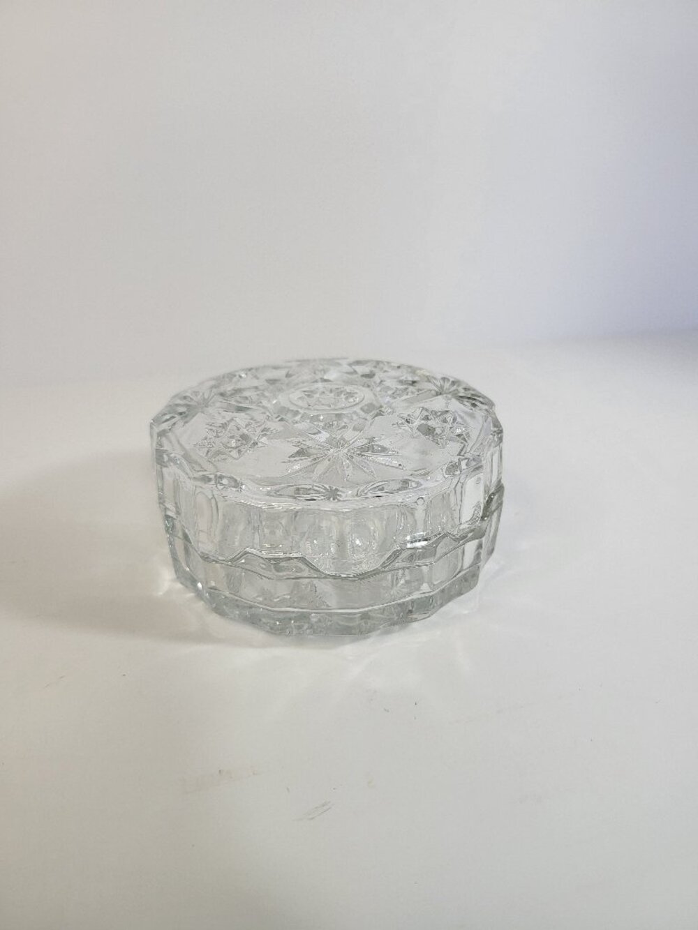 Vintage Anchor Hocking Pressed Glass Trinket‎ Box with Lid, Retro Vanity Decor